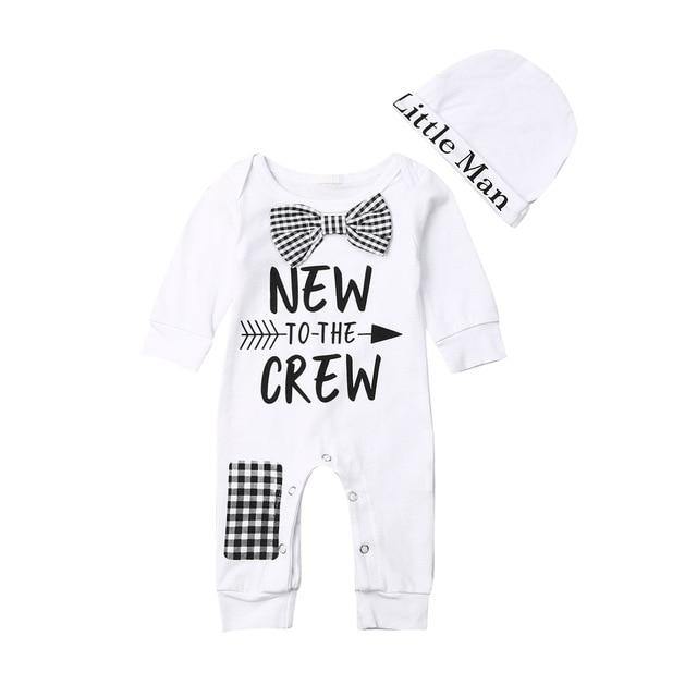 Newborn Baby Boys Cotton Autumn Long Sleeve Romper and Hat - TATOOP